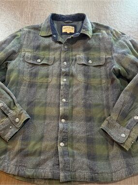 Men's North River Green Plaid Button-Up Flannel Shirt Jacket Sz L